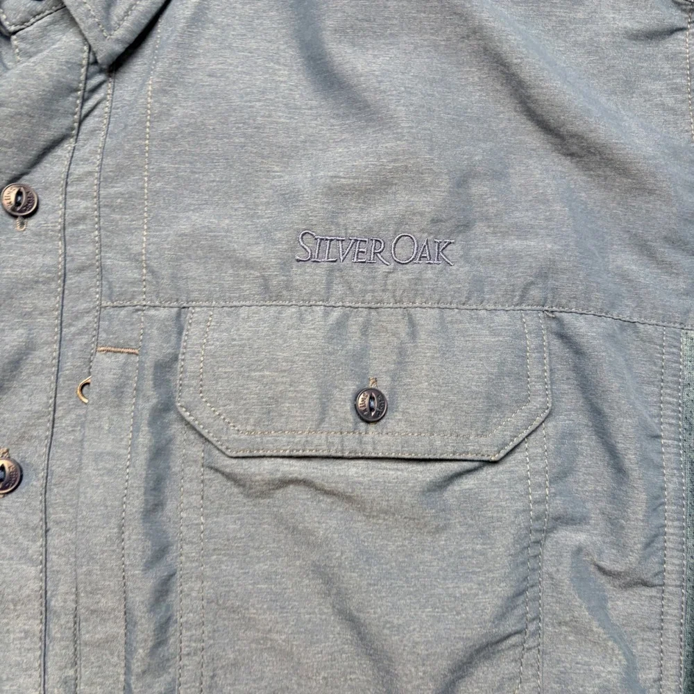 Kuhl Mens XL Blue Short Sleeve Button Down Shirt Silver Oak Hiking Technical